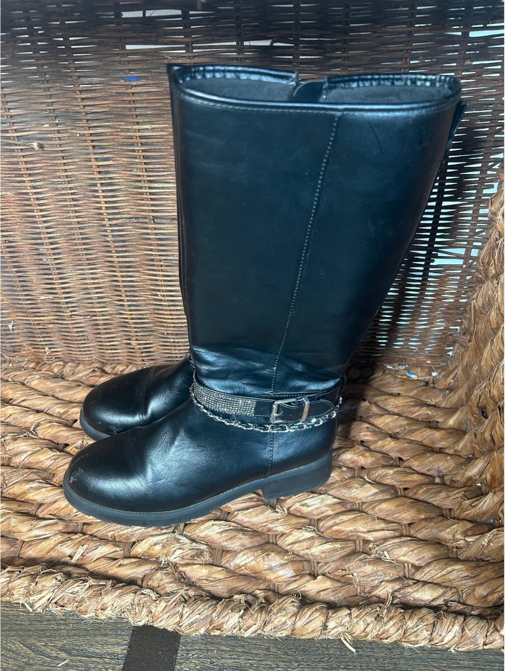 Black mid-calf buckle boots